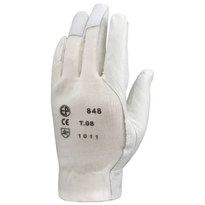 BŐRKESZTYŰ, SZÜRKE SZÍNKECSKE/FEHÉR VÁSZON KÉZHÁT